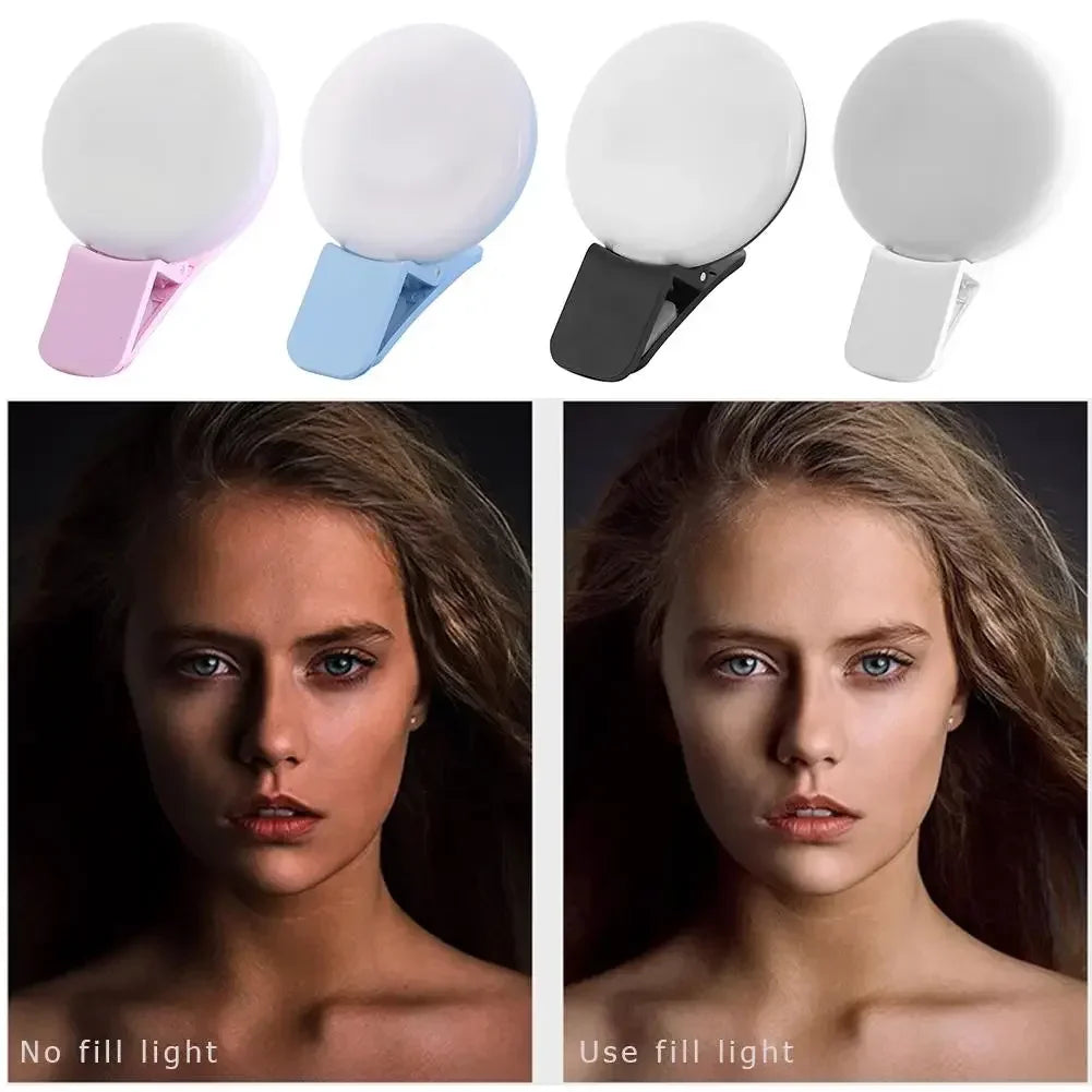 Mobile Phone LED Selfie Ring Light Portable Mini Durable Practical Three Stop Dimming Circle Photography Clip Fill Light